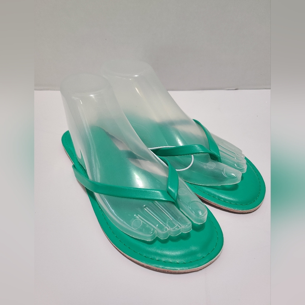 J.‎ CREW Easy Summer Flip-Flops Pink Thong Sandals Padded Foot Green Size  8